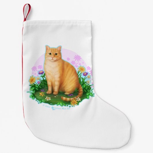 Orange Cat in the Flower Patch Kleine Kerstsok (Voorkant)