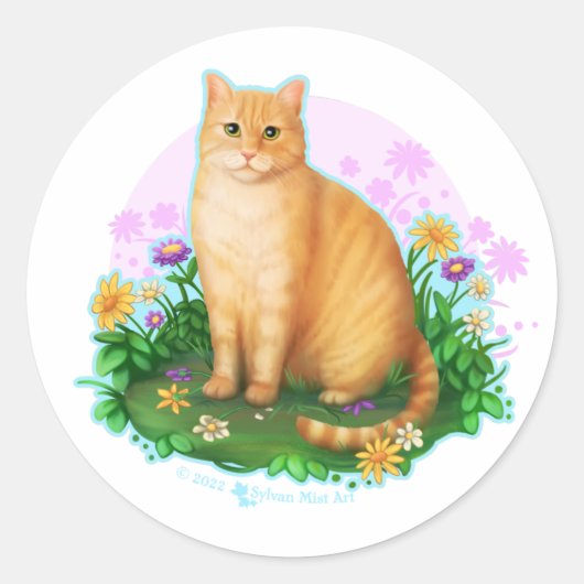 Orange Cat in the Flower Patch Sticker (Voorkant)