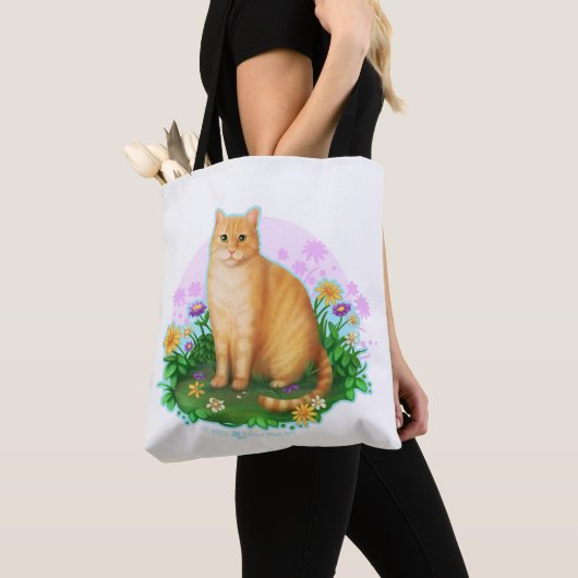 Orange Cat in the Flower Patch Tote Bag (Dichtbij)