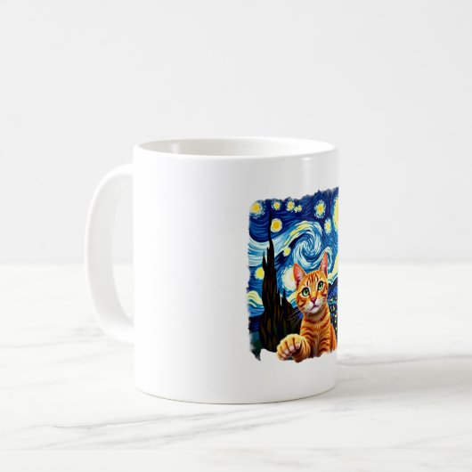 Orange Cat Selfie  Starry Night Cat Mom Cat Lovers Koffiemok (Voorkant links)