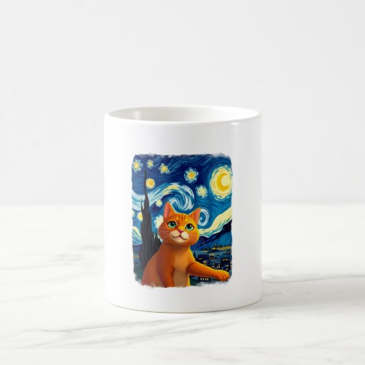 Orange Cat Selfie  Starry Night Cat Mom Cat Lovers Koffiemok (Center)