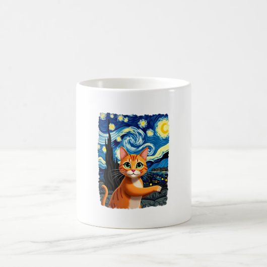 Orange Cat Selfie  Starry Night Cat Mom Cat Lovers Koffiemok (Center)
