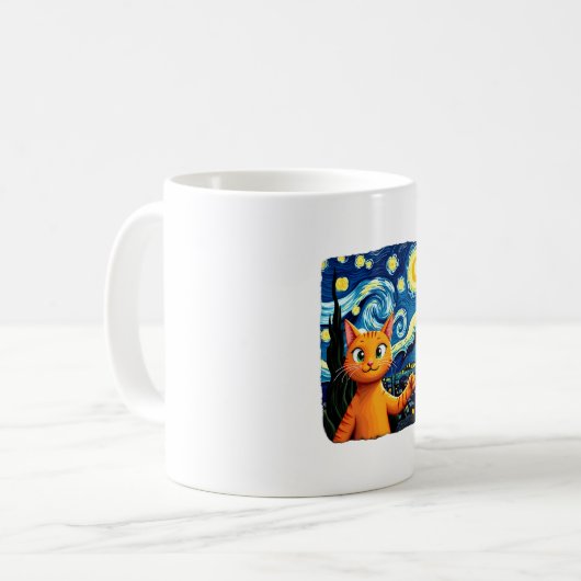 Orange Cat Selfie  Starry Night Cat Mom Cat Lovers Koffiemok (Voorkant links)