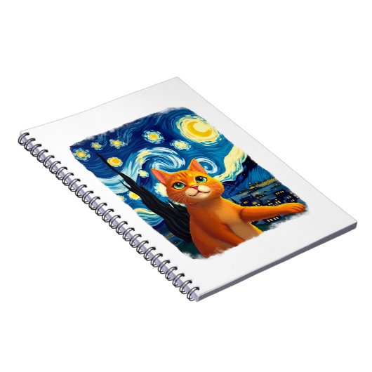 Orange Cat Selfie  Starry Night Cat Mom Cat Lovers Notitieboek (Rechterzijde)