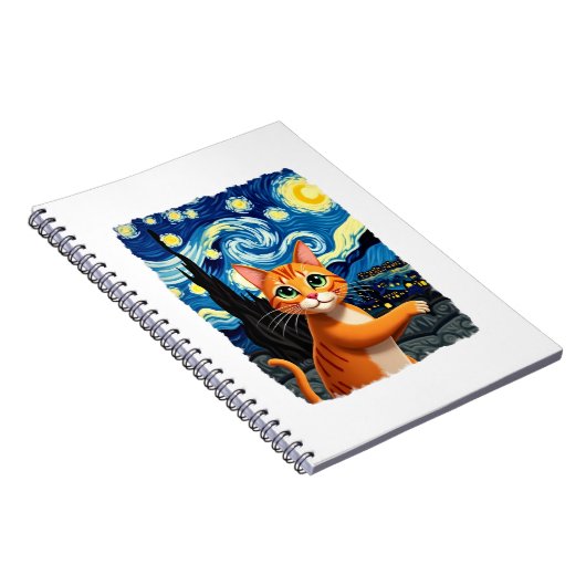Orange Cat Selfie Starry Night Cat Mom Cat Lovers Notitieboek (Rechterzijde)
