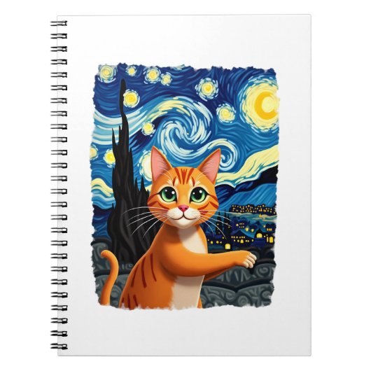 Orange Cat Selfie  Starry Night Cat Mom Cat Lovers Notitieboek (Voorkant)