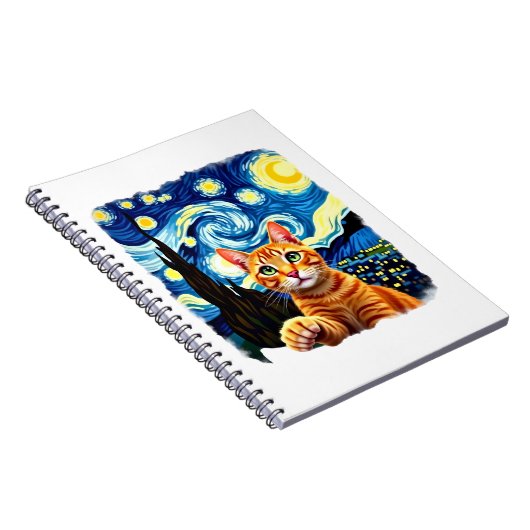 Orange Cat Selfie  Starry Night Cat Mom Cat Lovers Notitieboek (Rechterzijde)