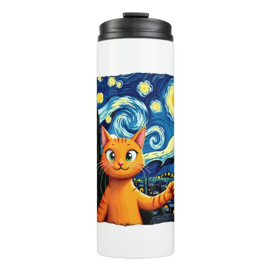 Orange Cat Selfie  Starry Night Cat Mom Cat Lovers Thermosbeker (Voorkant)