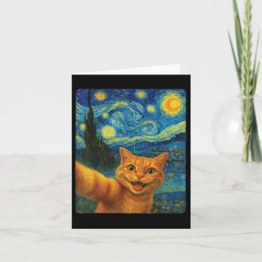 Orange Cat Starry Night Van Gogh Selfie Cat Mom Ca Kaart (Voorkant)