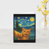 Orange Cat Starry Night Van Gogh Selfie Cat Mom Ca Kaart (Gele Bloem)