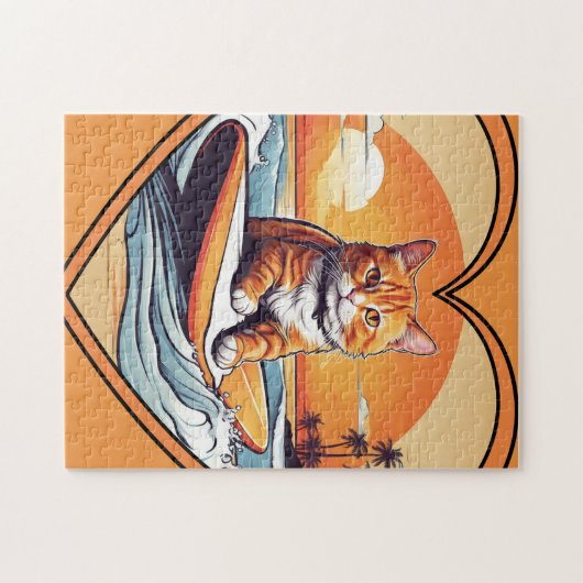 Orange Cat Surfing Legpuzzel (Horizontaal)
