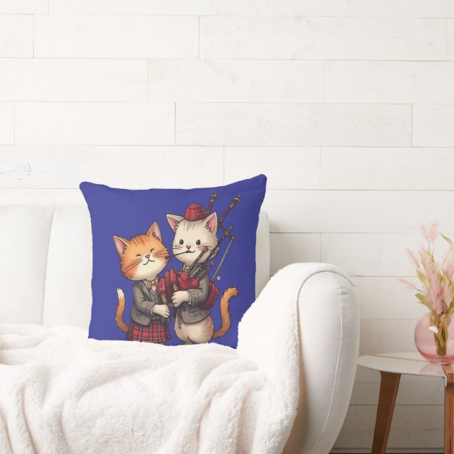 Orange Cats Playing Bagpipes and Wearing Plaid Kussen (Bank)