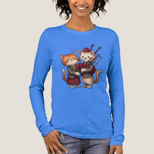 Orange Cats Playing Bagpipes and Wearing Plaid Tri-Blend Shirt (Voorkant)