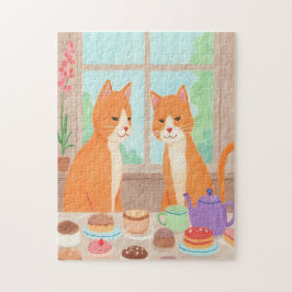 Orange Cats & Tea Party Jigsaw Puzzle Legpuzzel