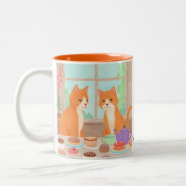 Orange Cats & Tea Party Mug Tweekleurige Koffiemok