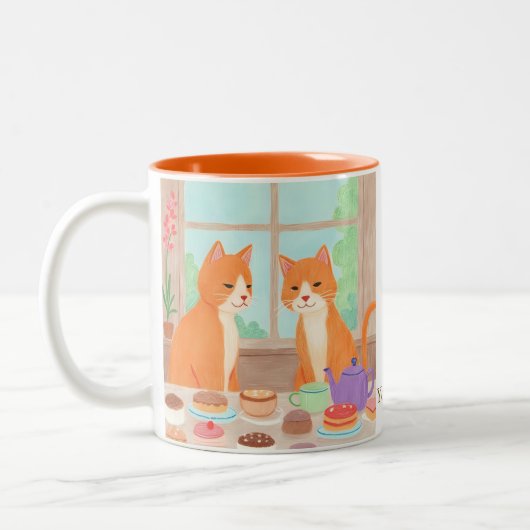 Orange Cats & Tea Party Mug Tweekleurige Koffiemok (Links)
