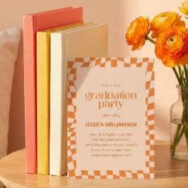 Orange Checker Modern Graduation Party 2026 Kaart