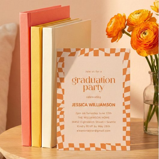 Orange Checker Modern Graduation Party 2026 Kaart
