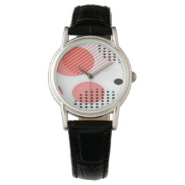 Orange Circles with Black Polka Dots pattern Horloge