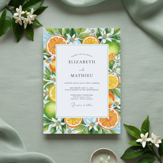 Orange Citrus Blossom Wedding Kaart