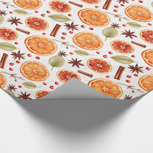 Orange Citrus Cinnamon Holiday Pattern Cadeaupapier (Hoek)