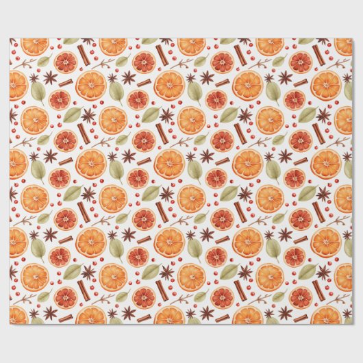 Orange Citrus Cinnamon Holiday Pattern Cadeaupapier (Vlak)
