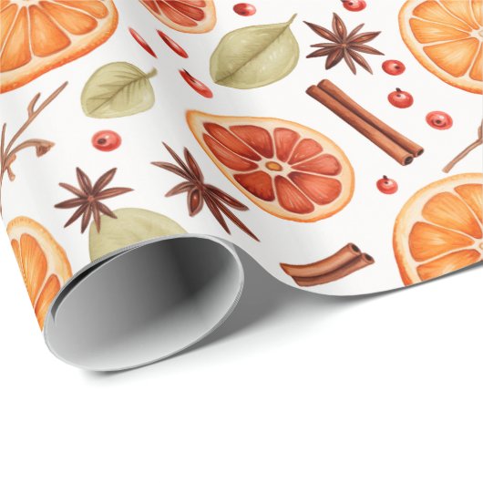 Orange Citrus Cinnamon Holiday Pattern Cadeaupapier (Rol Hoek)