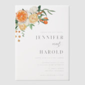 Orange Citrus Floral Minimal Wedding Overlay Vellum Uitnodigingen (Voorkant)