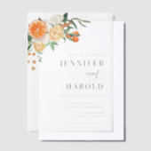 Orange Citrus Floral Minimal Wedding Overlay Vellum Uitnodigingen (Offset)