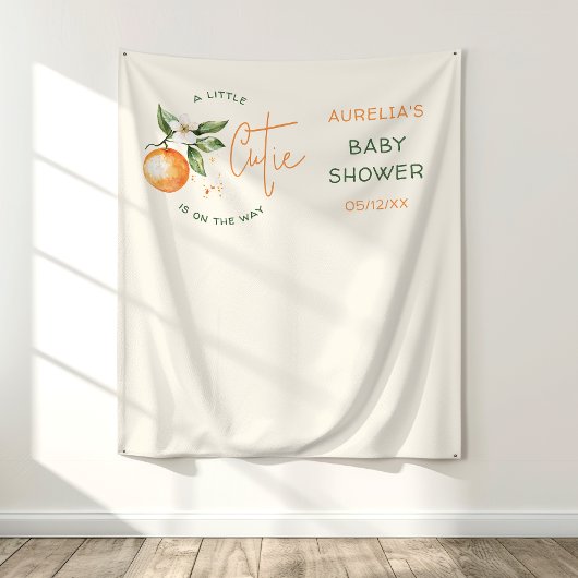 Orange Citrus Little Cutie Baby Shower Backdrop Wandkleed