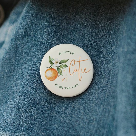 Orange Citrus Little Cutie Baby Shower Button