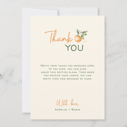 Orange Citrus Little Cutie Baby Shower Flat Bedankkaart (Voorkant)