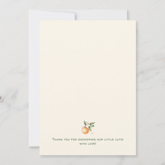 Orange Citrus Little Cutie Baby Shower Flat Bedankkaart (Achterkant)