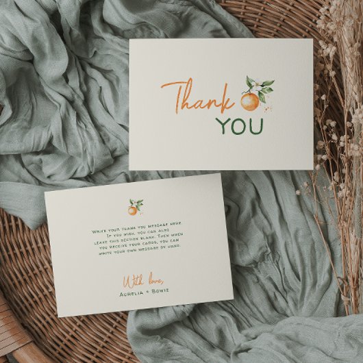 Orange Citrus Little Cutie Baby Shower Flat Bedankkaart