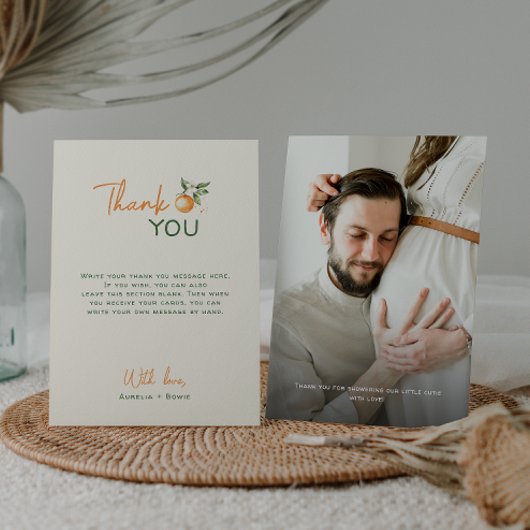 Orange Citrus Little Cutie Baby Shower Photo Bedankkaart