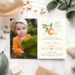 Orange Citrus Little Cutie First Birthday Photo  Kaart<br><div class="desc">Celebrate your little one's special day with our orange citrus little cutie first birthday photo invitation. This zesty design features a delightful citrus orange clementine fruit theme, brought to life with a simple boho-inspired watercolor style. It is ideal for celebrating a little boy or girl in a joyful and vibrant...</div>