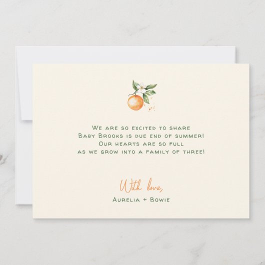 Orange Citrus Little Cutie Pregnancy Aankondiging (Achterkant)