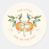 Orange Citrus Two Little Cuties Baby Shower Favor Ronde Sticker (Voorkant)