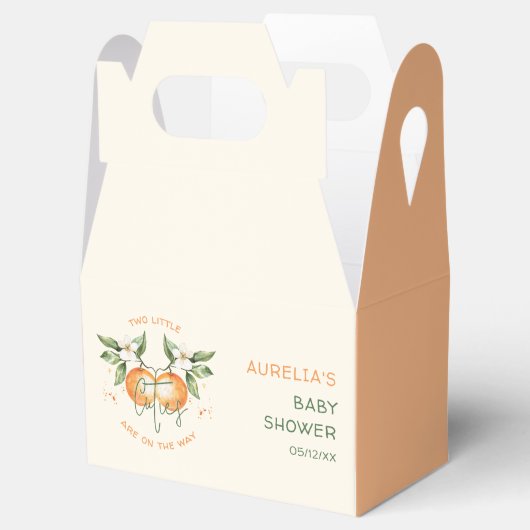 Orange Citrus Two Little Cuties Twin Baby Shower Bedankdoosjes (Geopend)