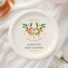 Orange Citrus Two Little Cuties Twin Baby Shower Papieren Bordje