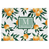 Orange Citrus Watercolor Monogram Name Groot Cadeauzakje (Voorkant)