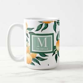 Orange Citrus Watercolor Monogram Name Koffiemok