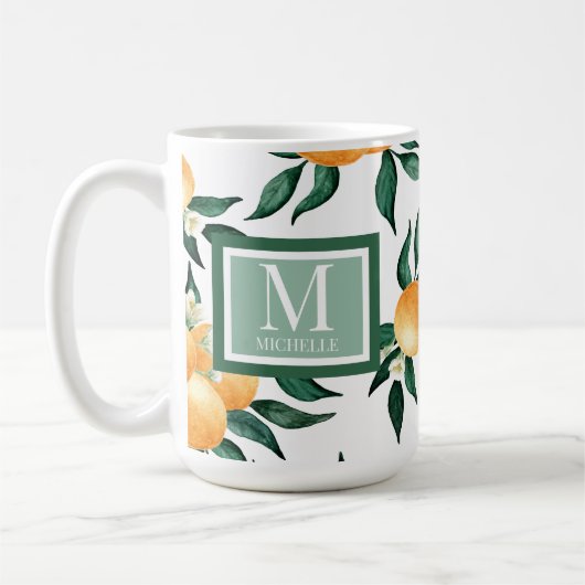 Orange Citrus Watercolor Monogram Name Koffiemok (Links)