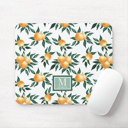 Orange Citrus Watercolor Monogram Name  Muismat (Met muis)