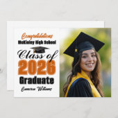 Orange Class of 2026 Graduate Photo Graduation Aankondiging (Voorkant / Achterkant)