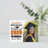 Orange Class of 2026 Graduate Photo Graduation Aankondigingskaart (Staand voorkant)