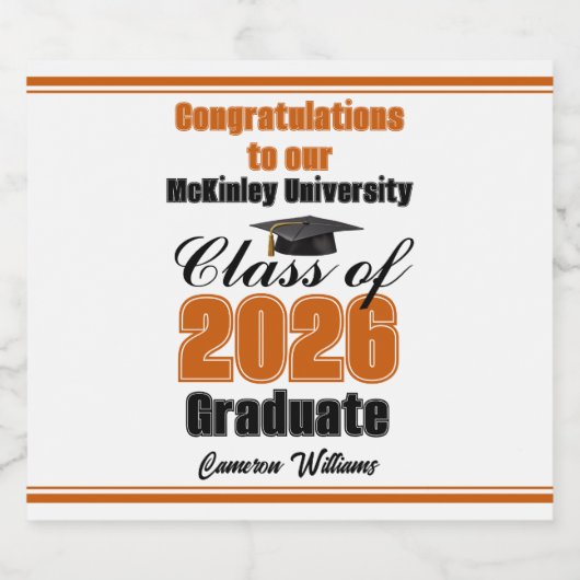 Orange Class of 2026 Graduation Party Custom Bier Etiket (Enkel label)