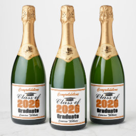 Orange Class of 2026 Graduation Party Custom Sparkling Wijnetiket