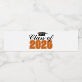 Orange Class of 2026 Graduation Party Waterfles Etiket (Enkel label)