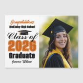 Orange Class of 2026 Graduation Photo Magnet Card (Voorkant)